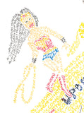 Detail: Wonder Woman. Micrography artwork, "Once Upon A Time," filled with the transcript of Neil Gaiman's lecture "Why Our Future Depends on Libraries, Reading, and Daydreaming" by Rae Antonoff / RaeAn Designs