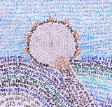 Detail of micrography artwork showing Miriam at the sea, filled with the text of Exodus 1-17. By Rae Antonoff / RaeAn Designs