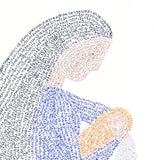 Detail: Shifra holding a baby. Micrography artwork featuring Shifra & Puah filled with Exodus 1-6 by Rae Antonoff / RaeAn Designs