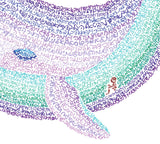 Detail: the whale's belly with a tiny Jonah inside it. Micrography artwork of Jonah and the Whale filled with the Book of Jonah by Rae Antonoff / RaeAn Designs